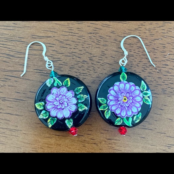 Hand Painted One of a Kind Earrings - Picture 2 of 2